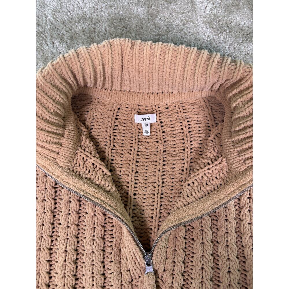 Aerie 1/4 Zip Sweater Womens Small Brown Cable Knit Heavyweight Pullover E228 - Picture 3 of 9